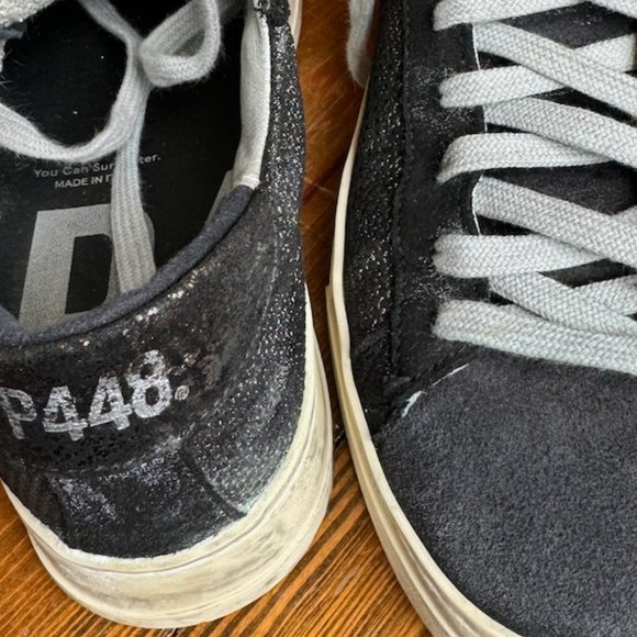 PP48 Jack Fujy Low Top Black Suede & Metallic "Hand -Distressed"Size 8 - Picture 10 of 16